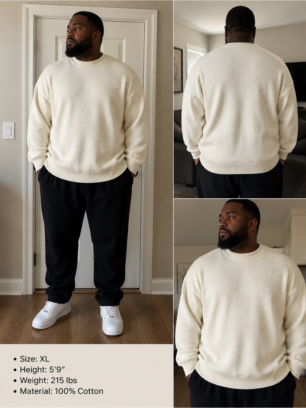 GAP Men's 100% cotton Off-White Ribbed Crewneck Sweater